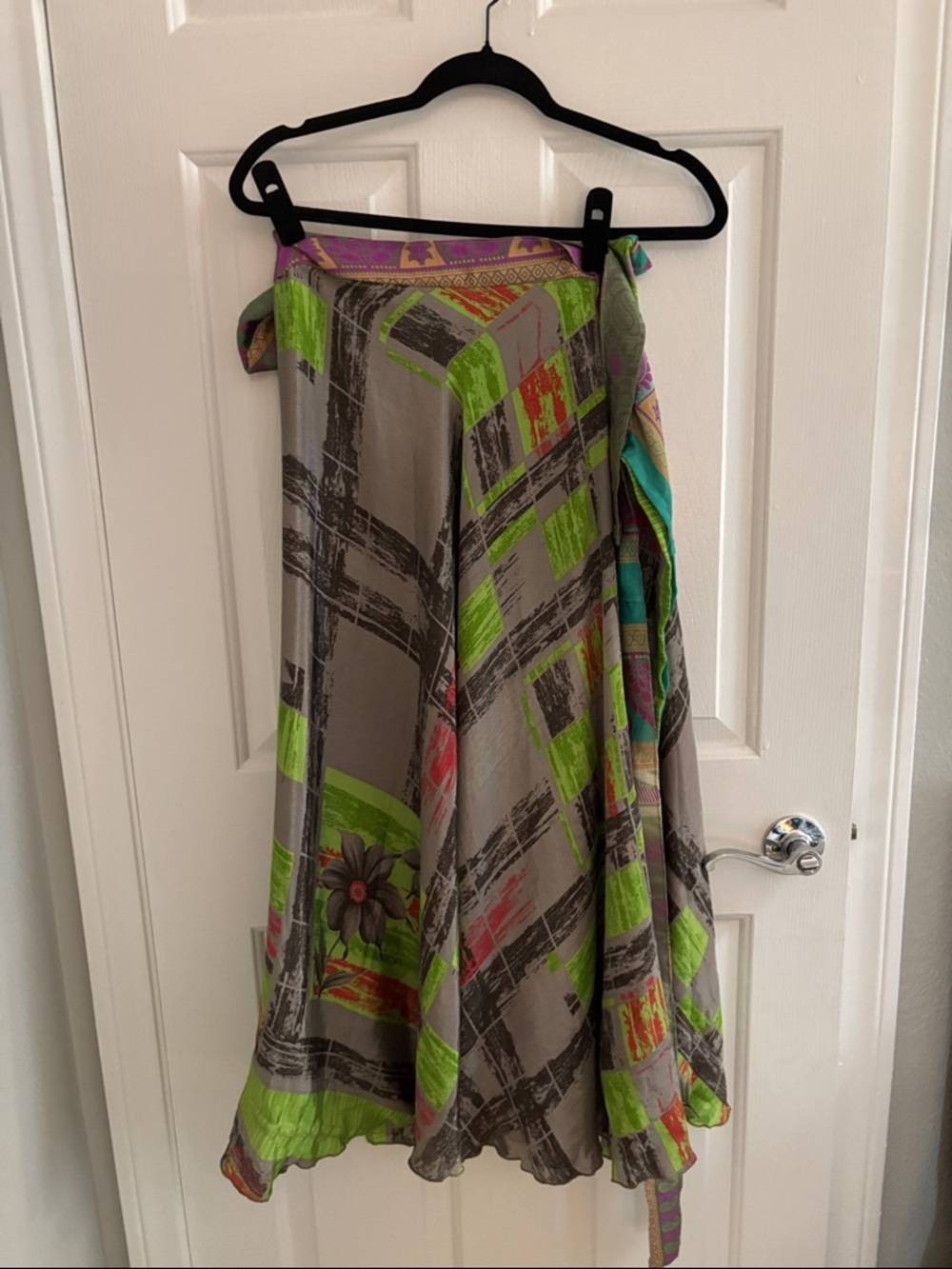 Ethnic Indian Wear Gray Skirt with Bright Green & Pink Accents